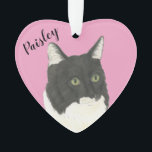 Pink Heart Personalized Black and White Cat Ornament<br><div class="desc">I am in love with this beautifully detailed watercolor illustration of a black and white tuxedo ragamuffin cat! Personalize these reversible ornaments and make the nice list this year! Shop the rest of my collection for the sweetest housewarming, bridal shower, teacher, mother-in-law, husband, boyfriend, secret santa, sympathy, or tough-to-shop-for gifts!...</div>