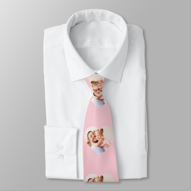 Pink Heart Personalized Family Photo Neck Tie (Tied)