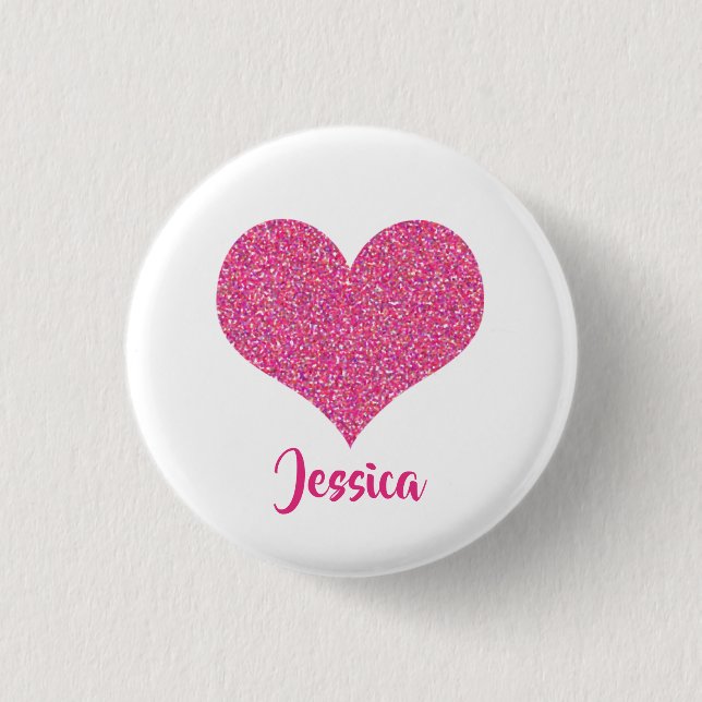 Pink Heart Personalized Girly Name Button (Front)