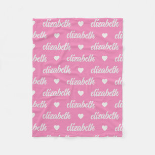 Pink Heart Personalized Name Gift for Baby Fleece Blanket