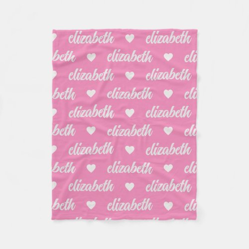 Pink Heart Personalized Name Gift for Baby Fleece Blanket