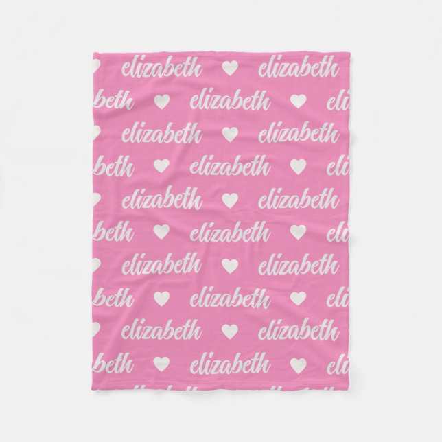 Pink Heart Personalized Name Gift for Baby Fleece Blanket (Front)