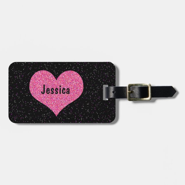 Pink Heart Personalized Name Luggage Tag (Front Horizontal)