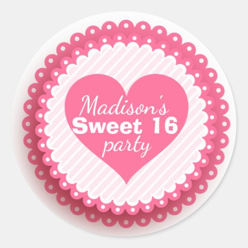 Pink Heart Personalized Sweet 16 Envelope Seal