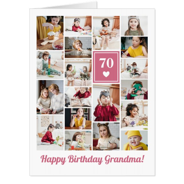 Pink Heart Photo Collage Birthday Grandma Big Card (Front)