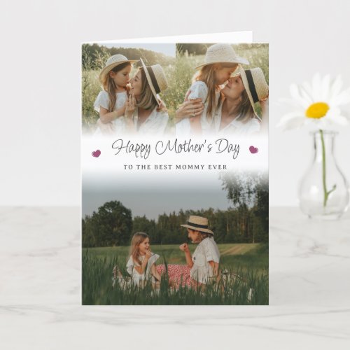 Pink Heart Photo Happy Mothers Day Card