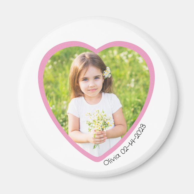 Pink Heart Photo Magnet Custom Valentine Keepsake (Front)