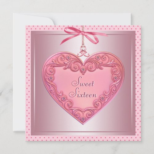 Pink Heart Pink Sweet 16 Birthday Party Announcement