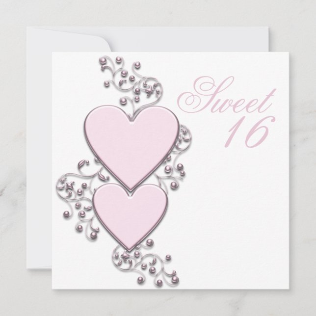 Pink Heart Pink Sweet 16 Party Invitation (Front)