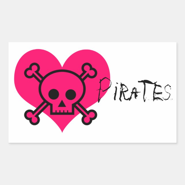 Pink Heart Pirates Rectangular Sticker (Front)
