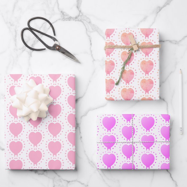 Pink Heart Polka Dot Abstract Pattern Wrapping Paper Sheets (Front)