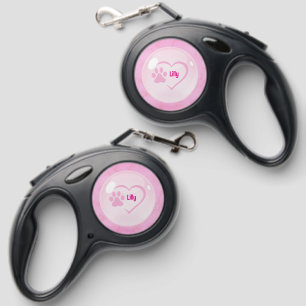 Pink Heart Princess Customizable Retractable Pet Leash