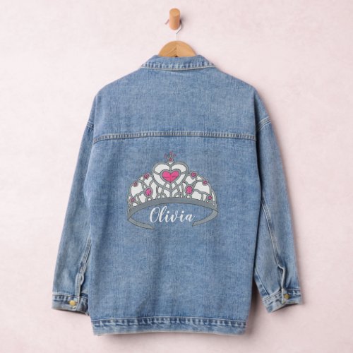 Pink Heart Princess Tiara Crown Personalized Girl Denim Jacket