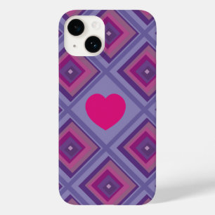 Pink Heart Purple Diamond Girly Trend Square Check Case-Mate iPhone 14 Case