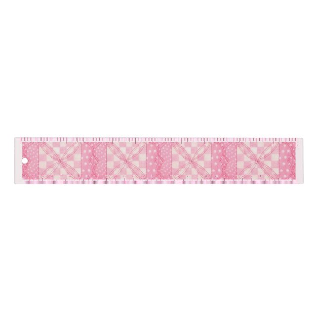 PINK HEART QUILT 12" Ruler / Pink (Front)