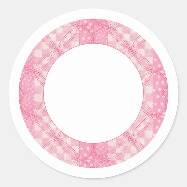 PINK HEART QUILT 1.5" Round Matte Stickers  (Front)