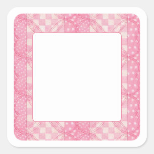 PINK HEART QUILT 1.5" Square Matte Stickers