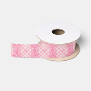PINK HEART QUILT 1.5" Wide Satin Ribbon