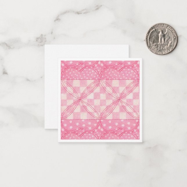PINK HEART QUILT 2.5" Square Flat Card (Front/Back In Situ)