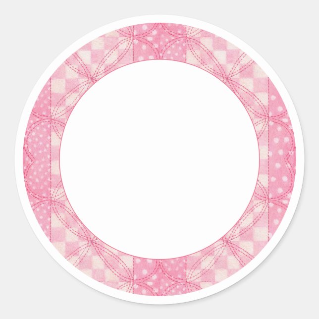 PINK HEART QUILT 3" Round Matte Stickers (Front)