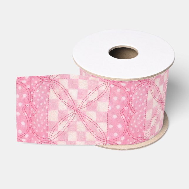 PINK HEART QUILT 3" Wide Grosgrain Ribbon (Spool)