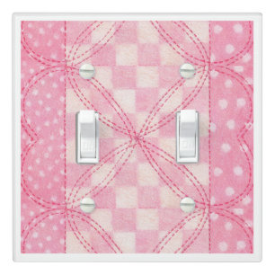 PINK HEART QUILT Double Toggle Light Switch Cover 