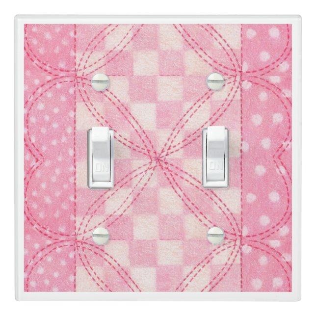 PINK HEART QUILT Double Toggle Light Switch Cover  (In Situ)