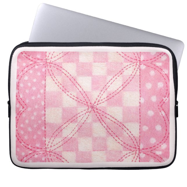 PINK HEART QUILT Laptop Sleeve / Pink (Front)