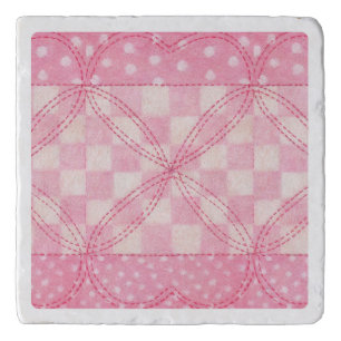 PINK HEART QUILT Marble Stone Trivet