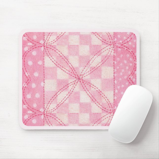 PINK HEART QUILT Mouse Pad / Pink (With Mouse)