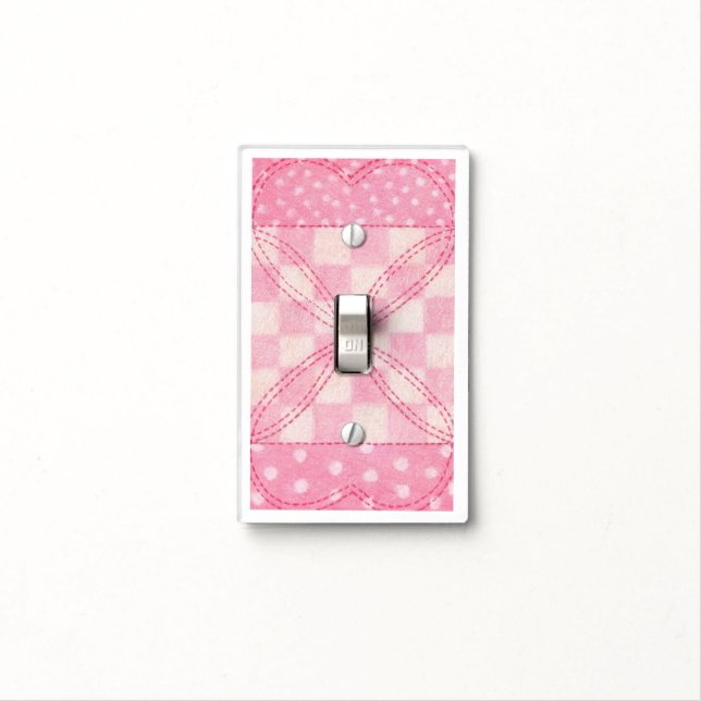 PINK HEART QUILT Single Toggle Light Switch Cover (In Situ)
