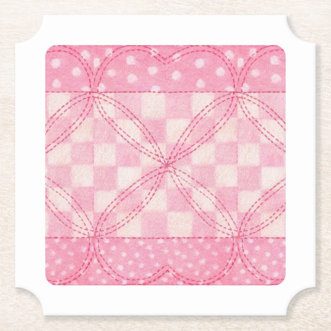 PINK HEART QUILT Ticket Paper Coasters (Front)