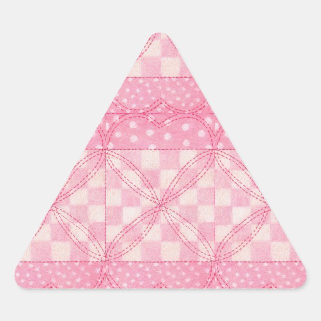 PINK HEART QUILT Triangle Stickers (Front)
