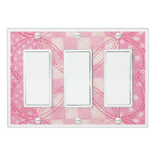 PINK HEART QUILT Triple Rocker Light Switch Cover