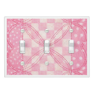 PINK HEART QUILT Triple Toggle Light Switch Cover