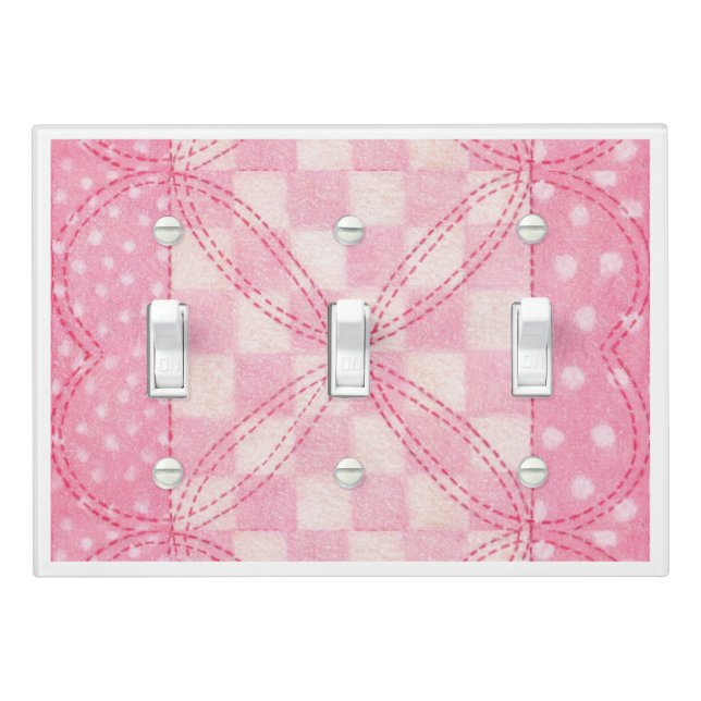 PINK HEART QUILT Triple Toggle Light Switch Cover (In Situ)