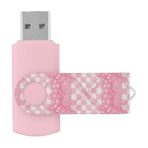 PINK HEART QUILT USB Swivel Flash Drive / Pink
