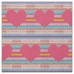 Pink heart rainbow faux crotchet knit fabric