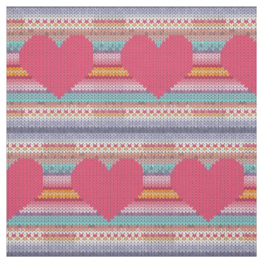 Pink heart rainbow faux crotchet knit fabric