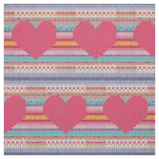 Pink heart rainbow faux crotchet knit fabric (Swatch)