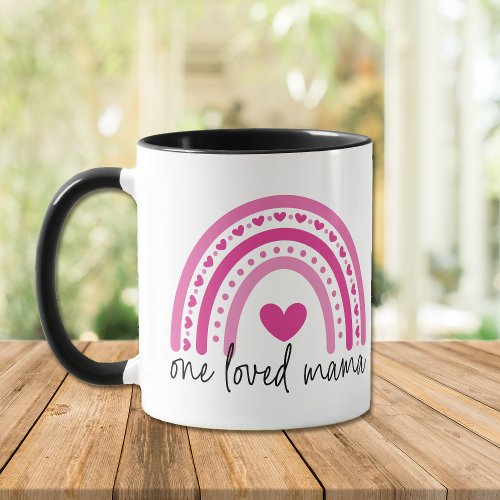 Pink Heart Rainbow One Loved Mama Mug