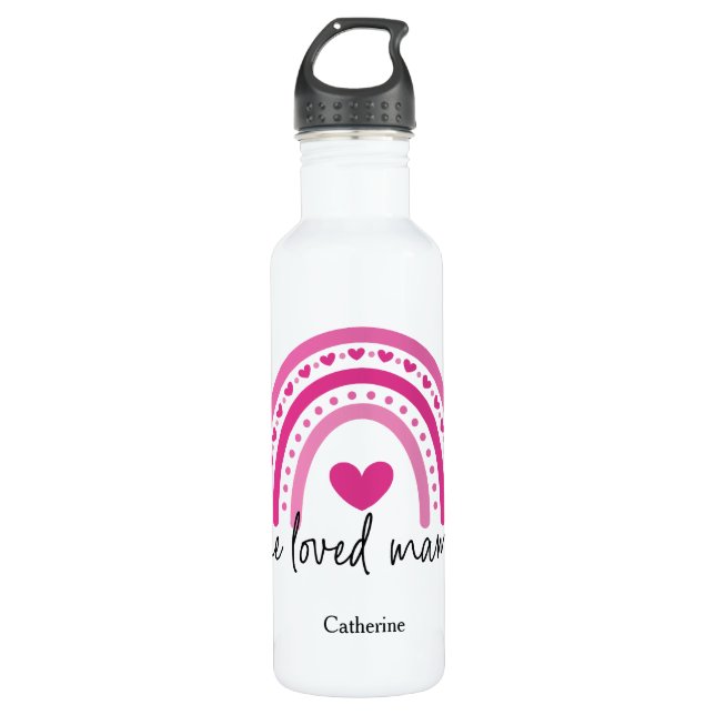 Pink Heart Rainbow One Loved Mama Stainless Steel Water Bottle (Front)