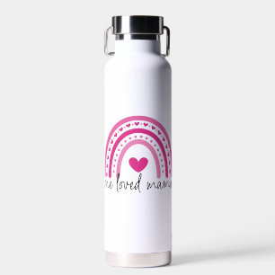Pink Heart Rainbow One Loved Mama Water Bottle