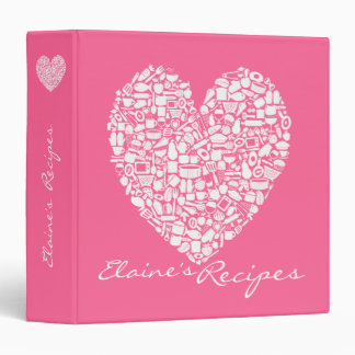 Pink Heart Recipe Kitchen Personalized Name Binder