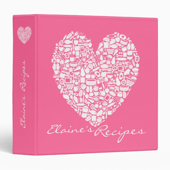 Pink Heart Recipe Kitchen Personalized Name Binder (Front/Spine)