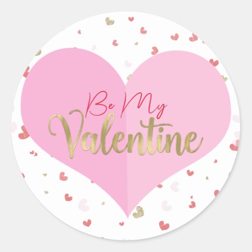 Pink Heart Red  Gold Hearts Valentines Party Classic Round Sticker