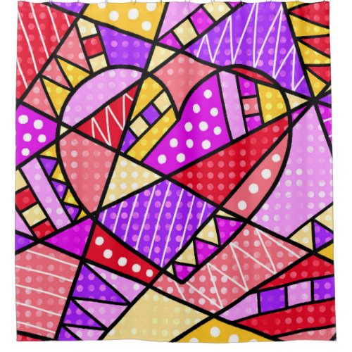 Pink Heart  Red Purple Colorful  Pop Art Painting Shower Curtain