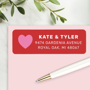 Pink Heart Red Valentine Couple Address Label