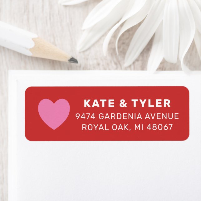 Pink Heart Red Valentine Couple Address Label (Insitu)