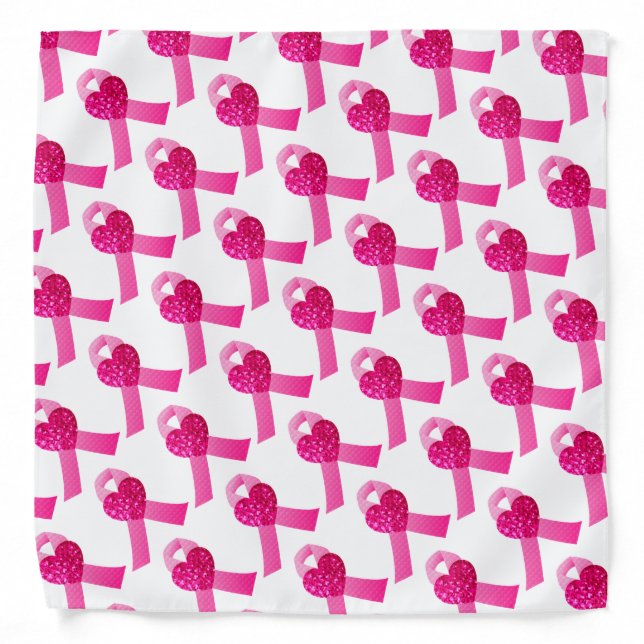 Pink Heart Ribbon Breast Cancer Awareness Bandana (Front)